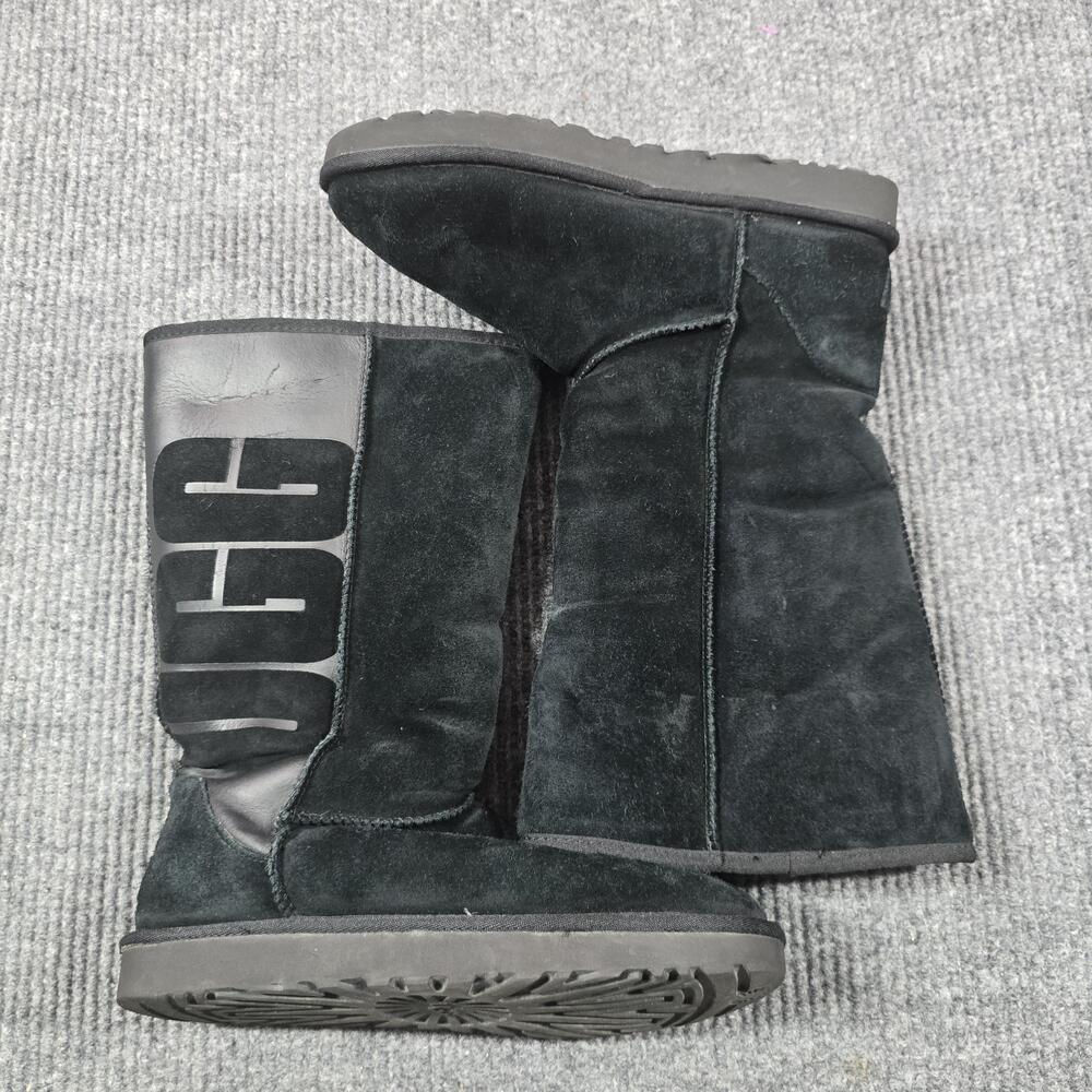 UGG Australia Boots Womens Size 10 Black Tall Classic Rubber Big Logo 1096471